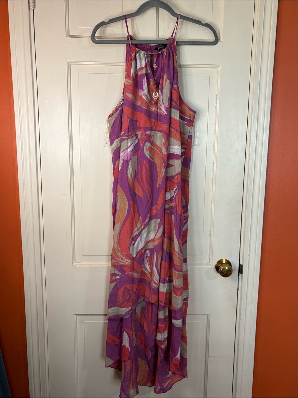 Mlle Gabrielle Maxi Dress Size XL High Low Sleeveless Keyhole Pink Floral New - Picture 10 of 15